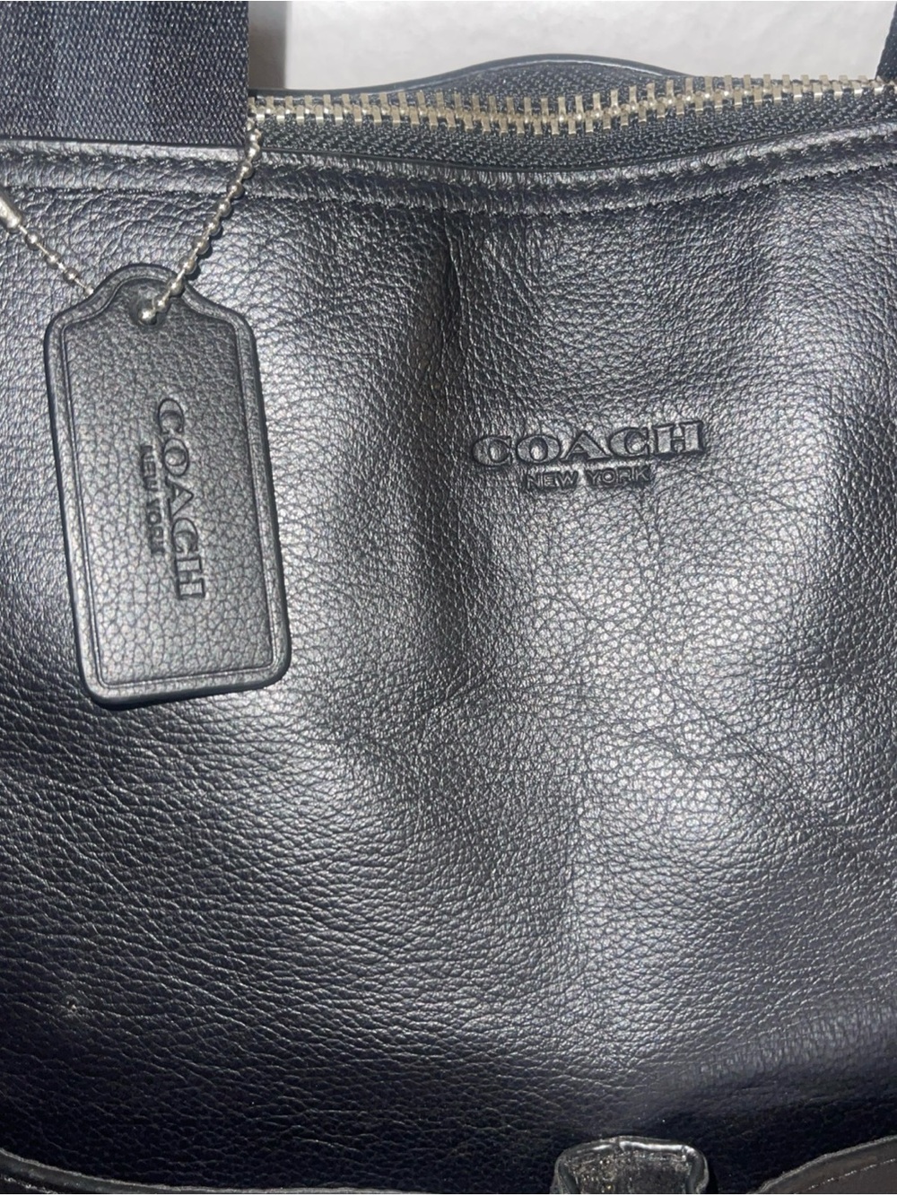 COACH LEATHER CHARLES FOLDOVER TOTE BAG UNISEX  BLACK - Picture 5 of 16